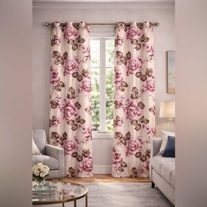 Floral Pink and Brown Curtains 2 pieces